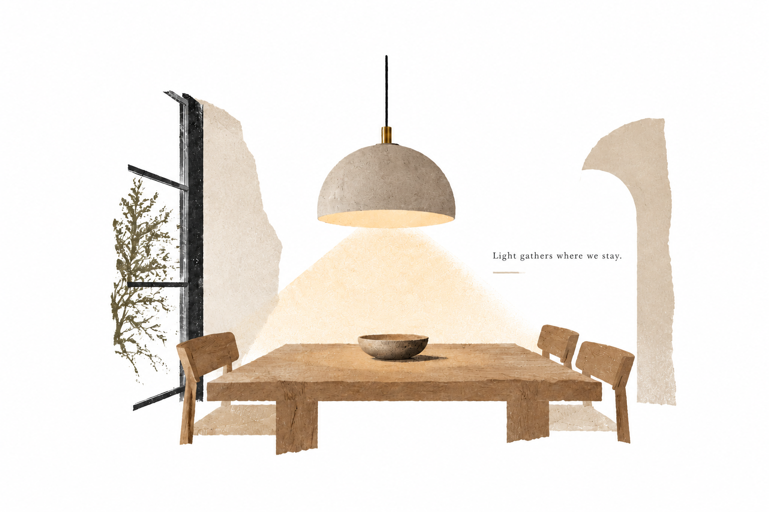 Collage van hanglamp en eetkamer