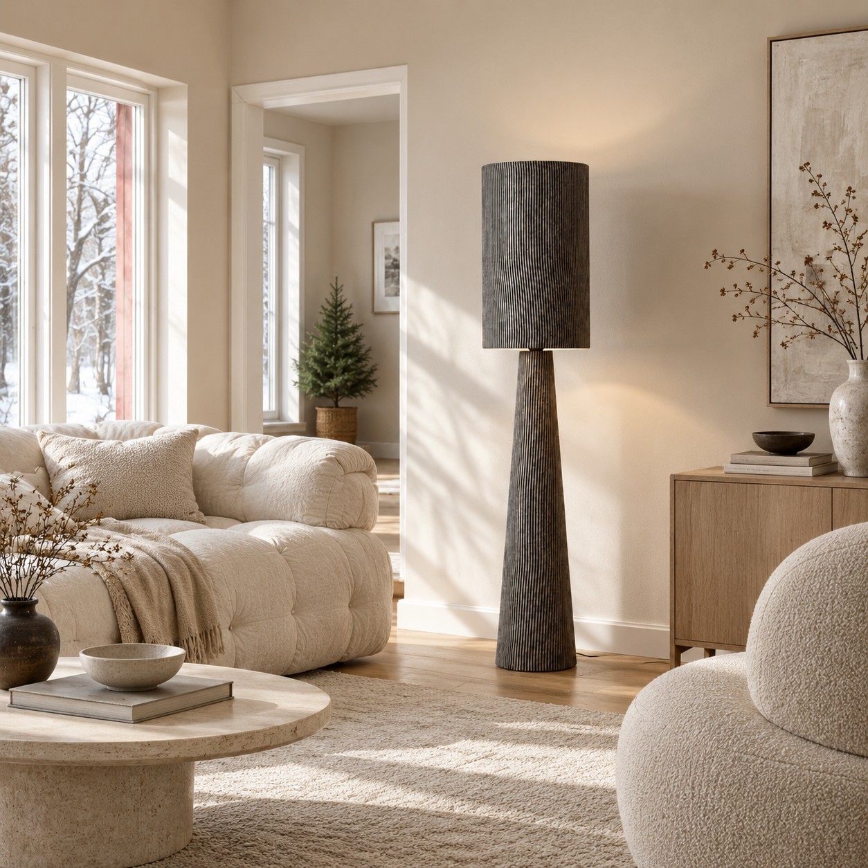 Vloerlamp in een lichte woonkamer