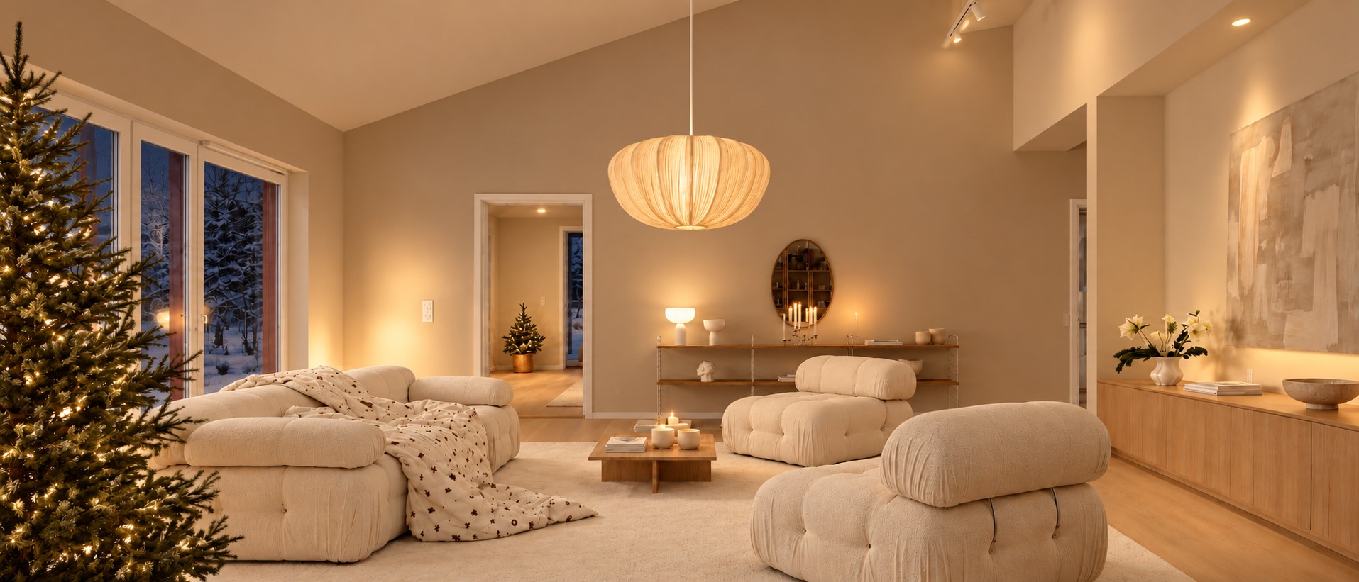 Warme hanglamp boven een woonkamerslider_item_1