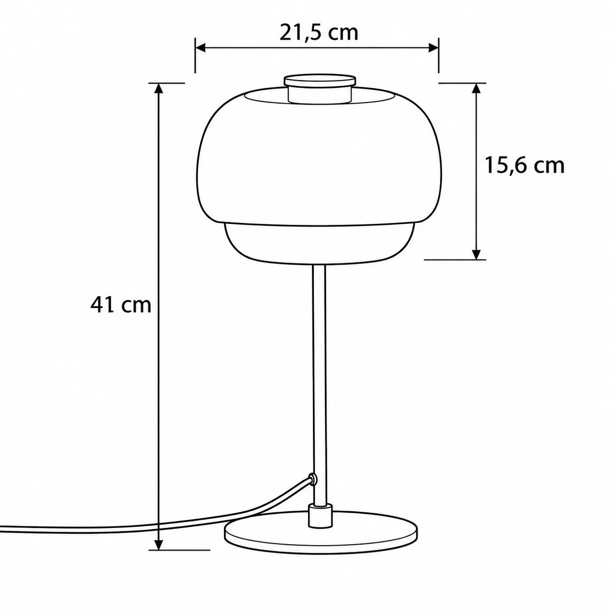 Dimension drawing of the double-dome glass table lamp