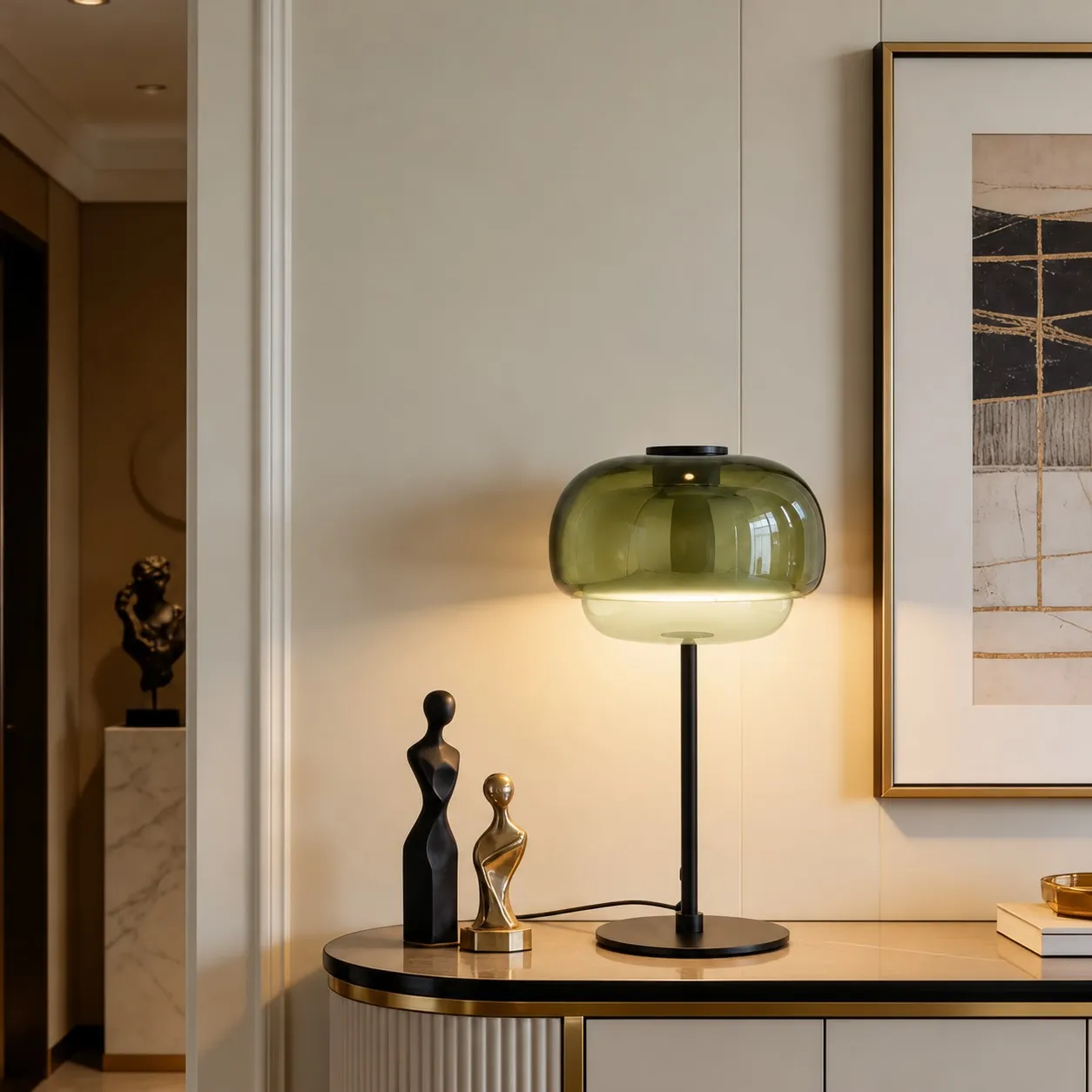 Gray Green lamp on a console