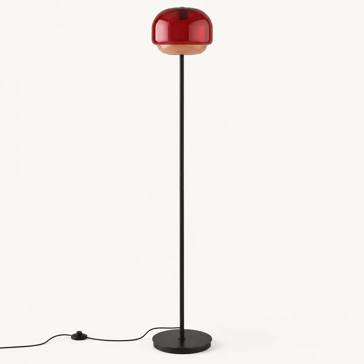 Sanae round-shade glass floor lamp in Burgundy