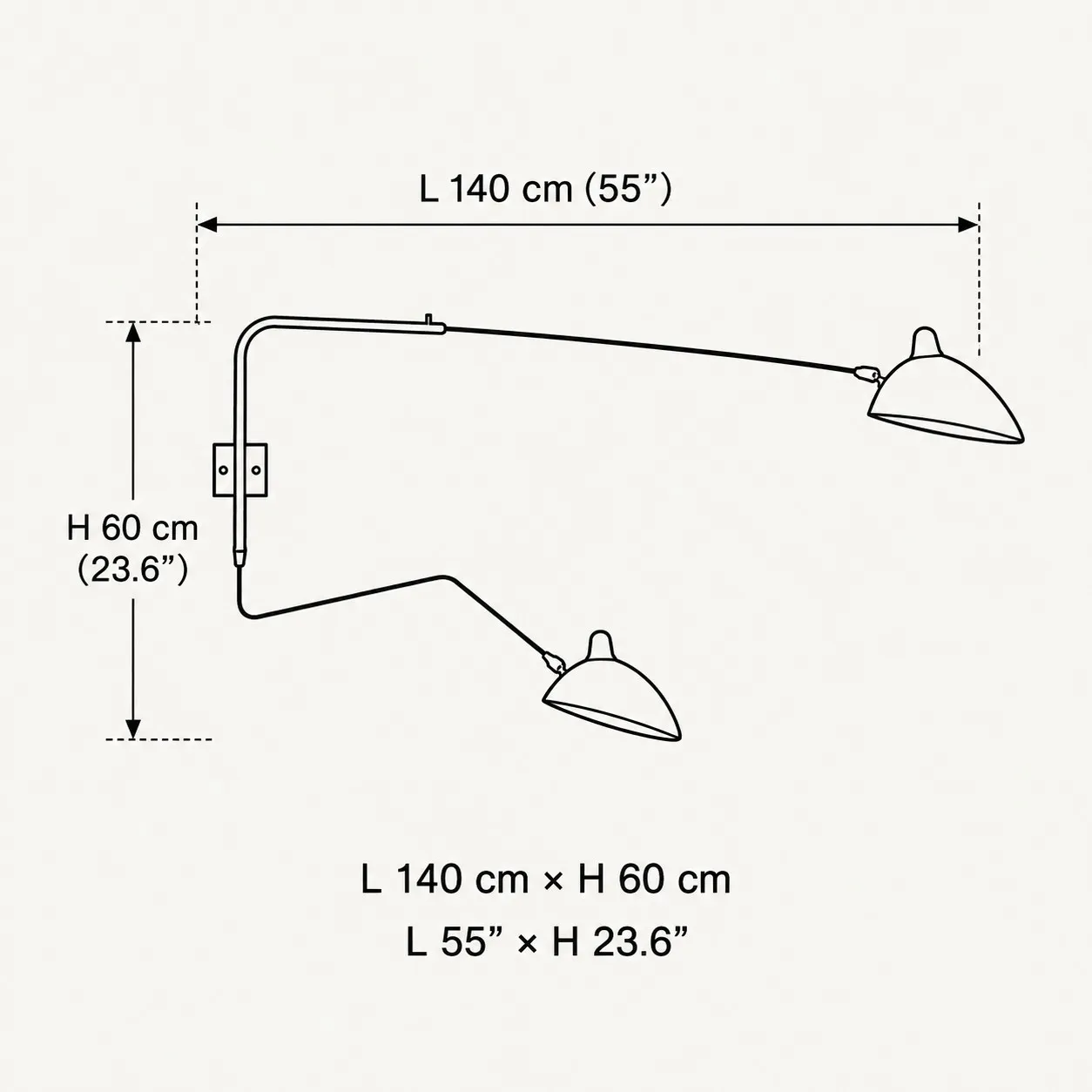 Dimension drawing for the two-light wall sconce