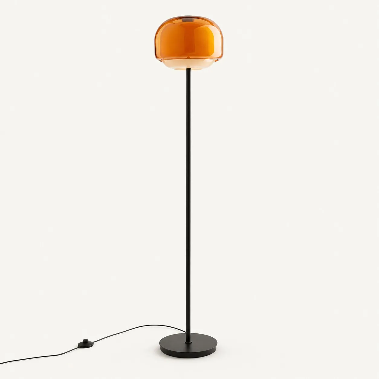 Sanae round-shade glass floor lamp in Orange