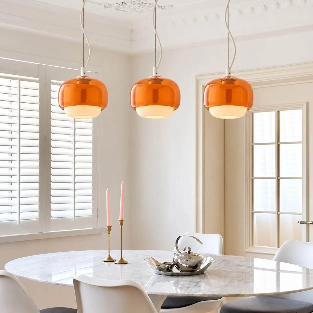 Orange pendants in a living room