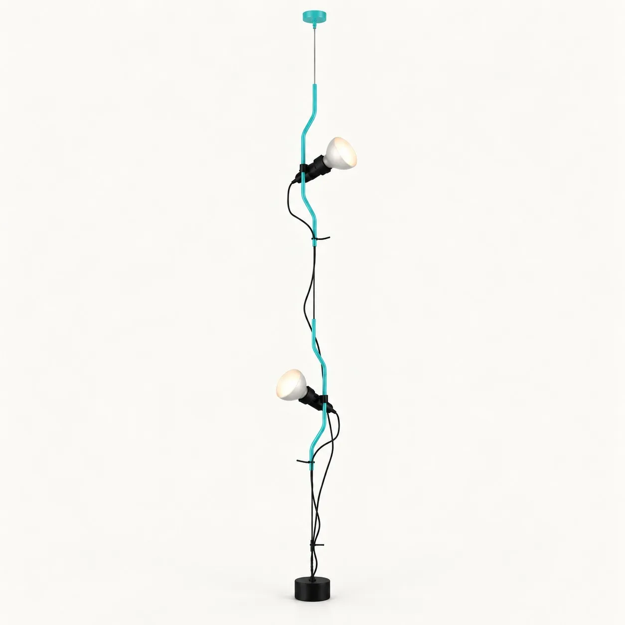 Green ceiling-to-floor lamp with two heads