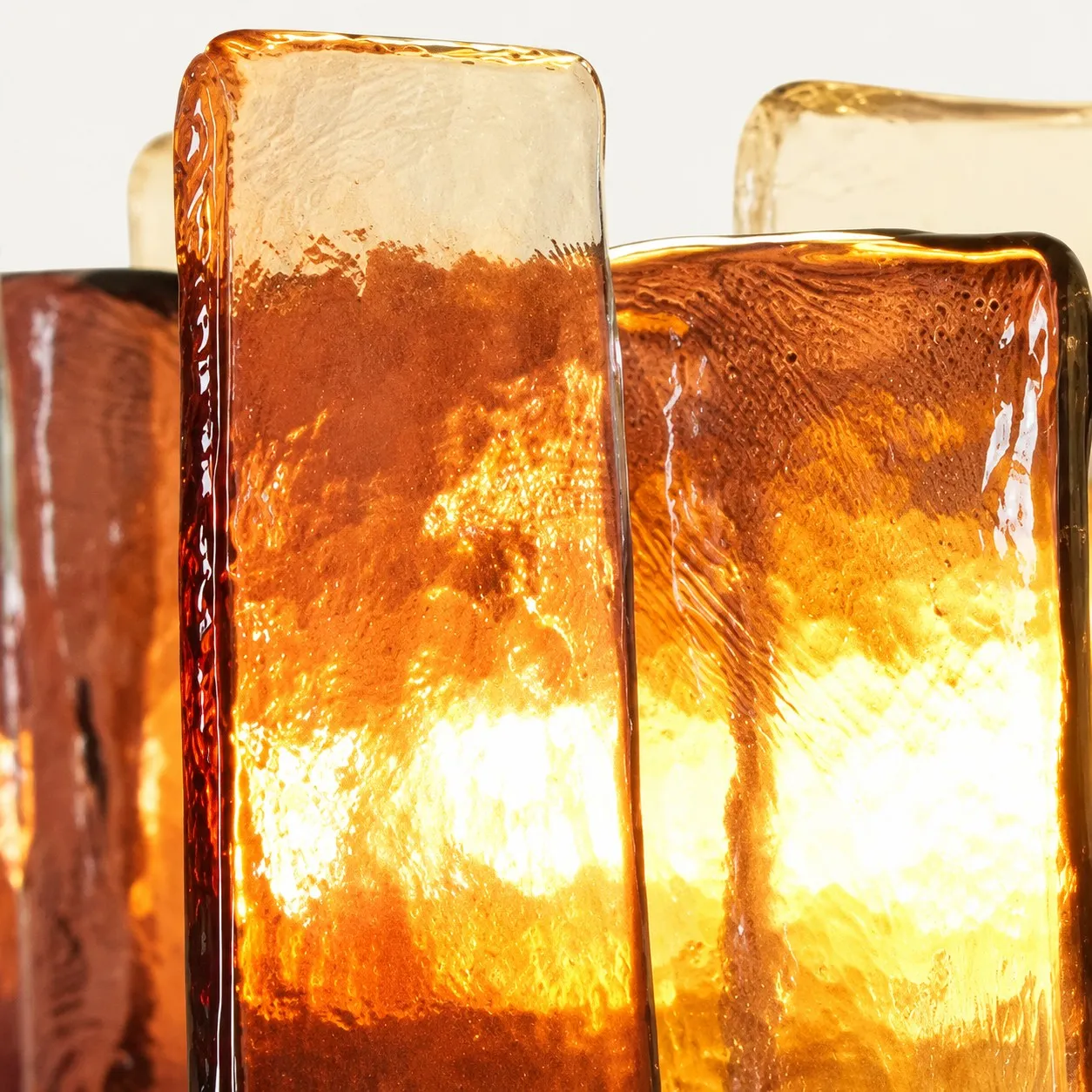 Textured cognac and clear glass plates