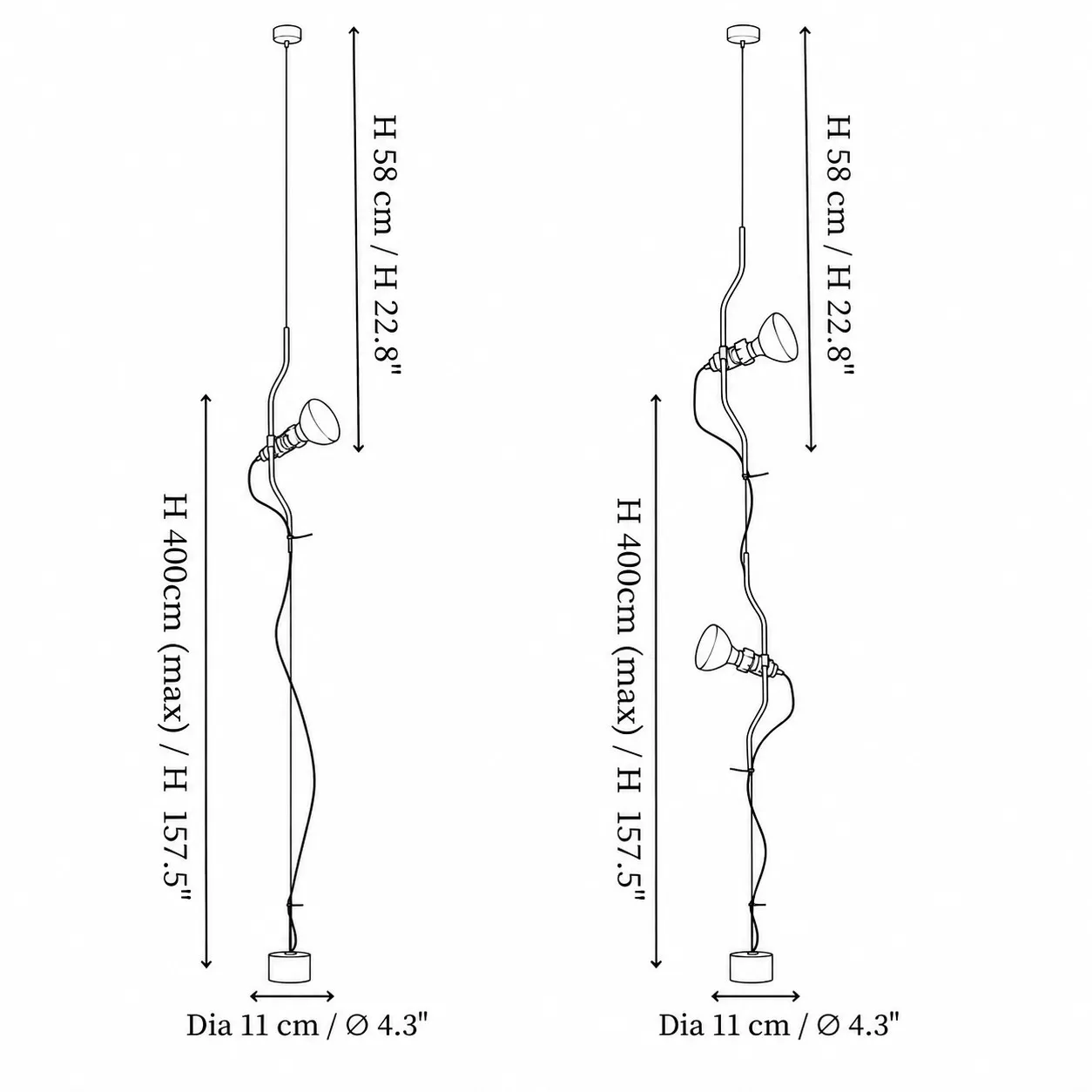 Dimension drawing for one head and two heads
