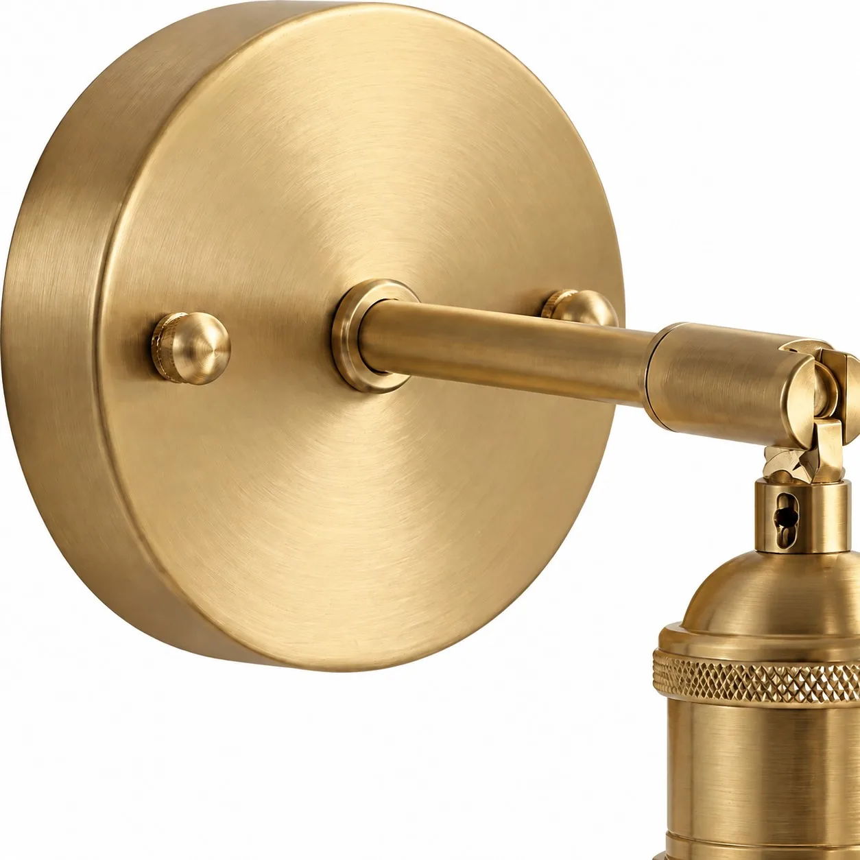 Brushed brass arm and circular wall plate