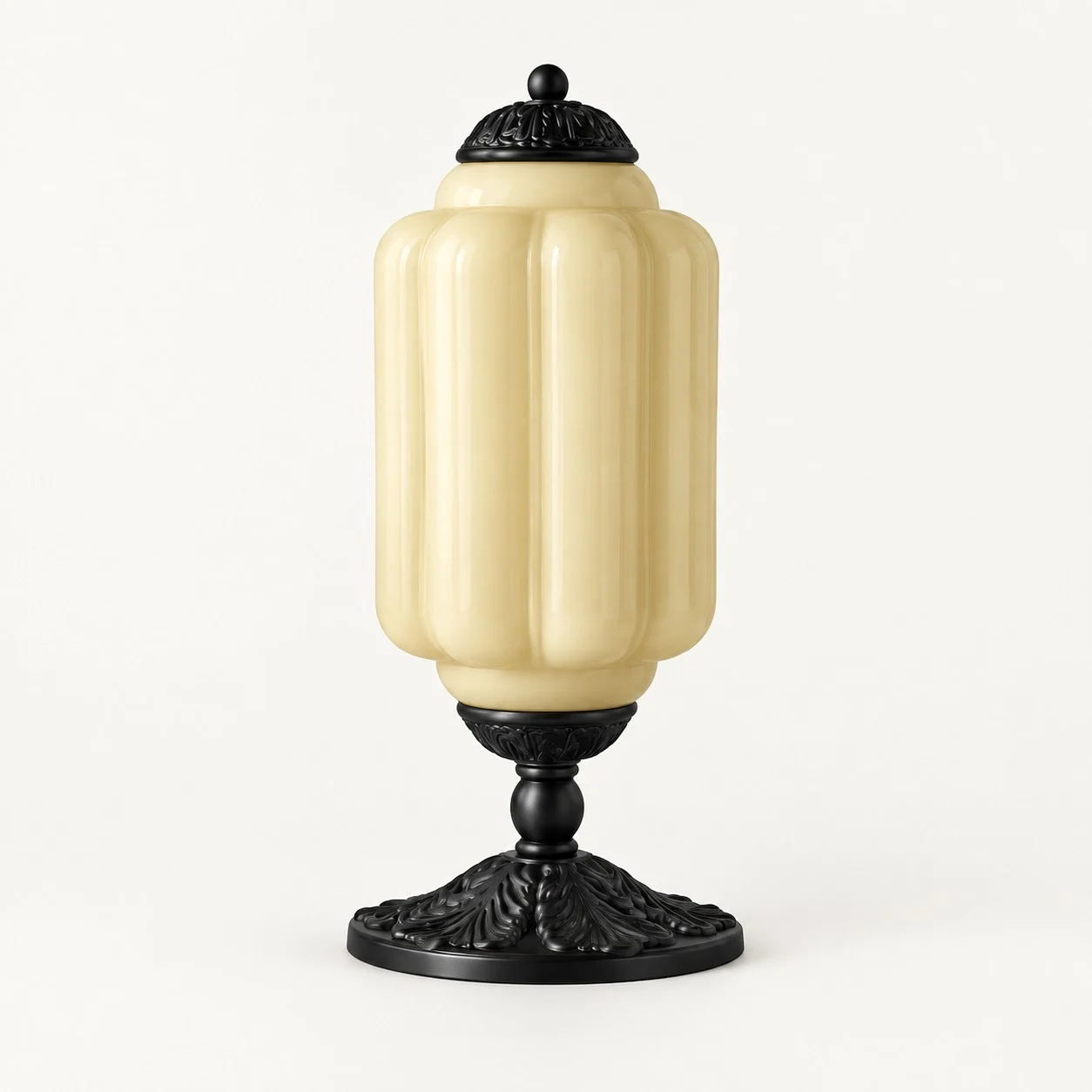 Eloise French Retro Cream Glass Textured Table Lamp — White/Black
