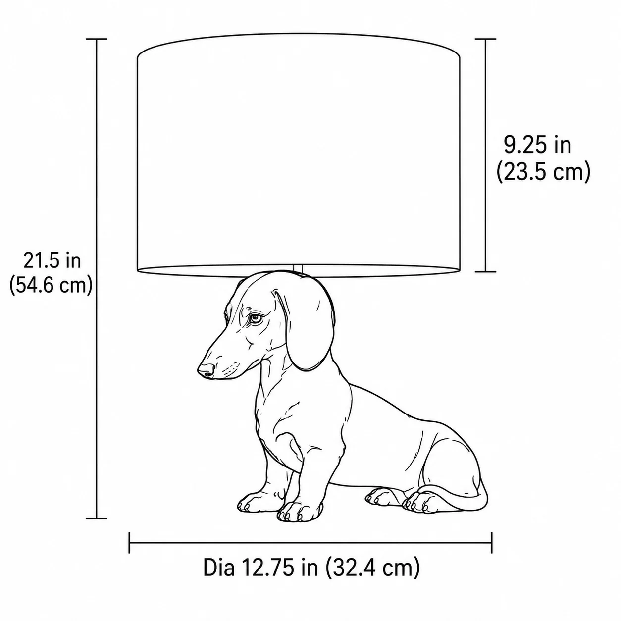 Dachshund lamp dimension drawing