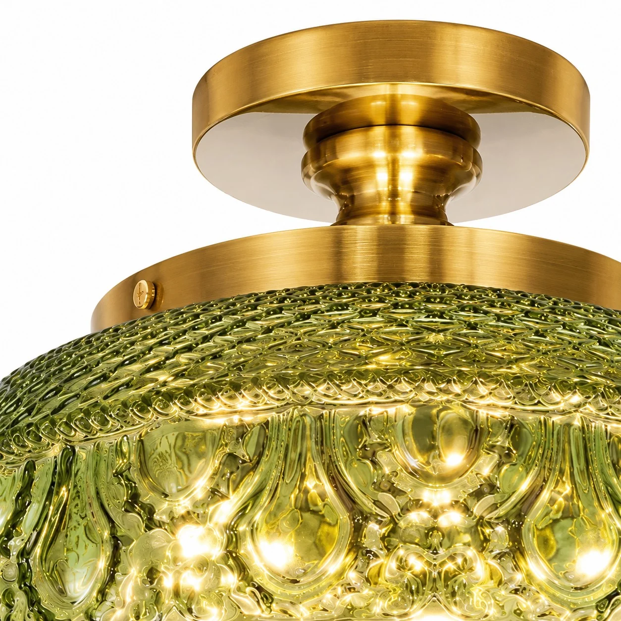 Close-up of pressed green glass texture