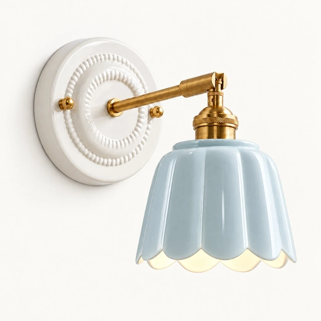 Sidney Vintage Flower Ceramic Wall Sconce — Blue