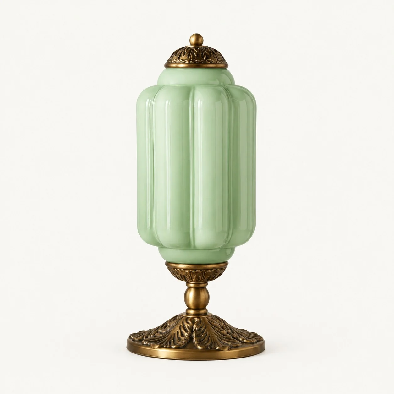 Eloise French Retro Cream Glass Textured Table Lamp — Green/Brass