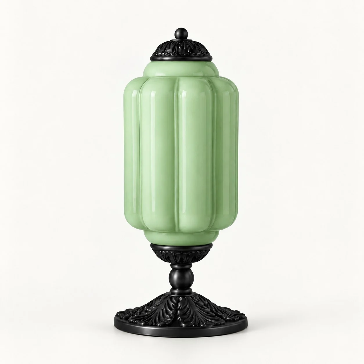 Eloise French Retro Cream Glass Textured Table Lamp — Green/Black