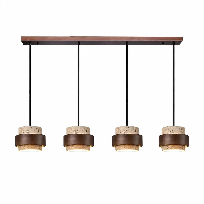 Stonel four-light linear travertine and walnut pendant