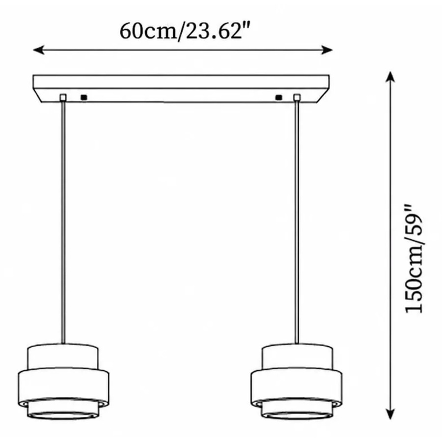 Dimension drawing for Stonel 2-head linear pendant