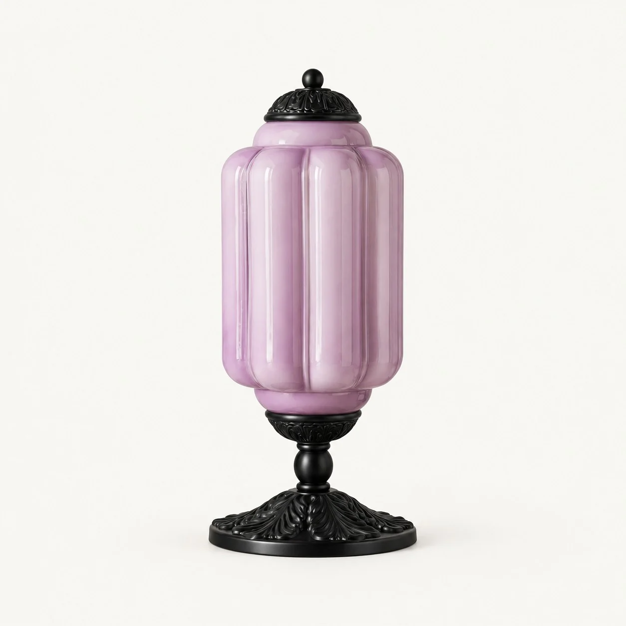 Eloise French Retro Cream Glass Textured Table Lamp — Lavender/Black
