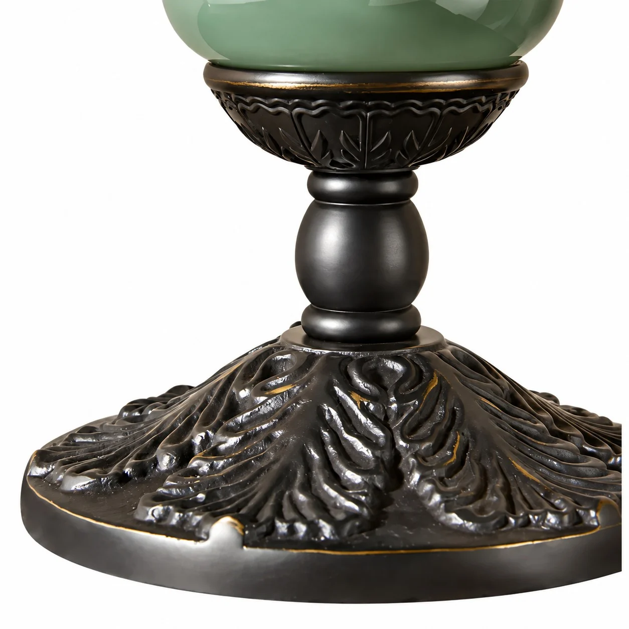 Ornate carved lamp base leaf relief
