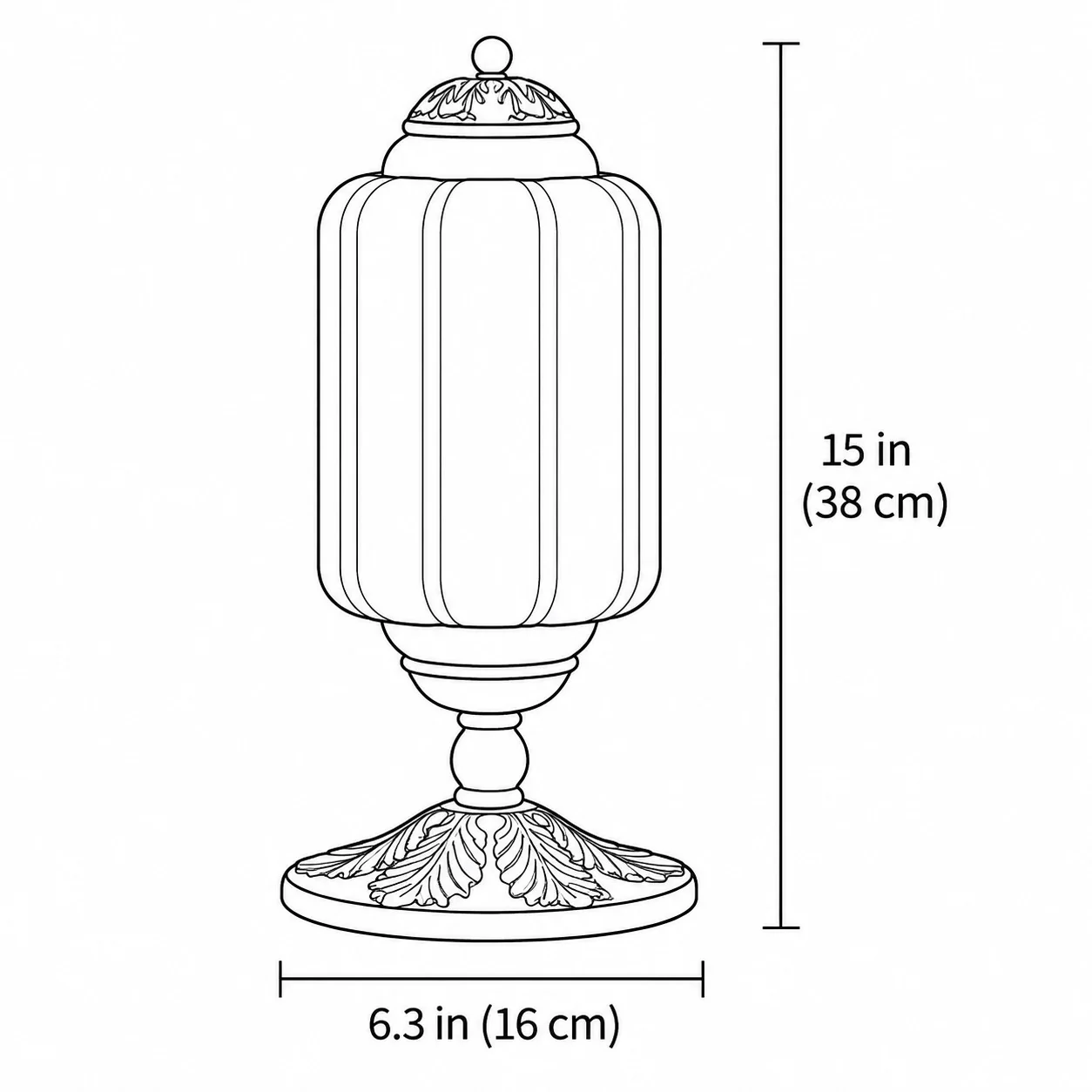 Eloise table lamp dimension drawing 15 inches by 6.3 inches