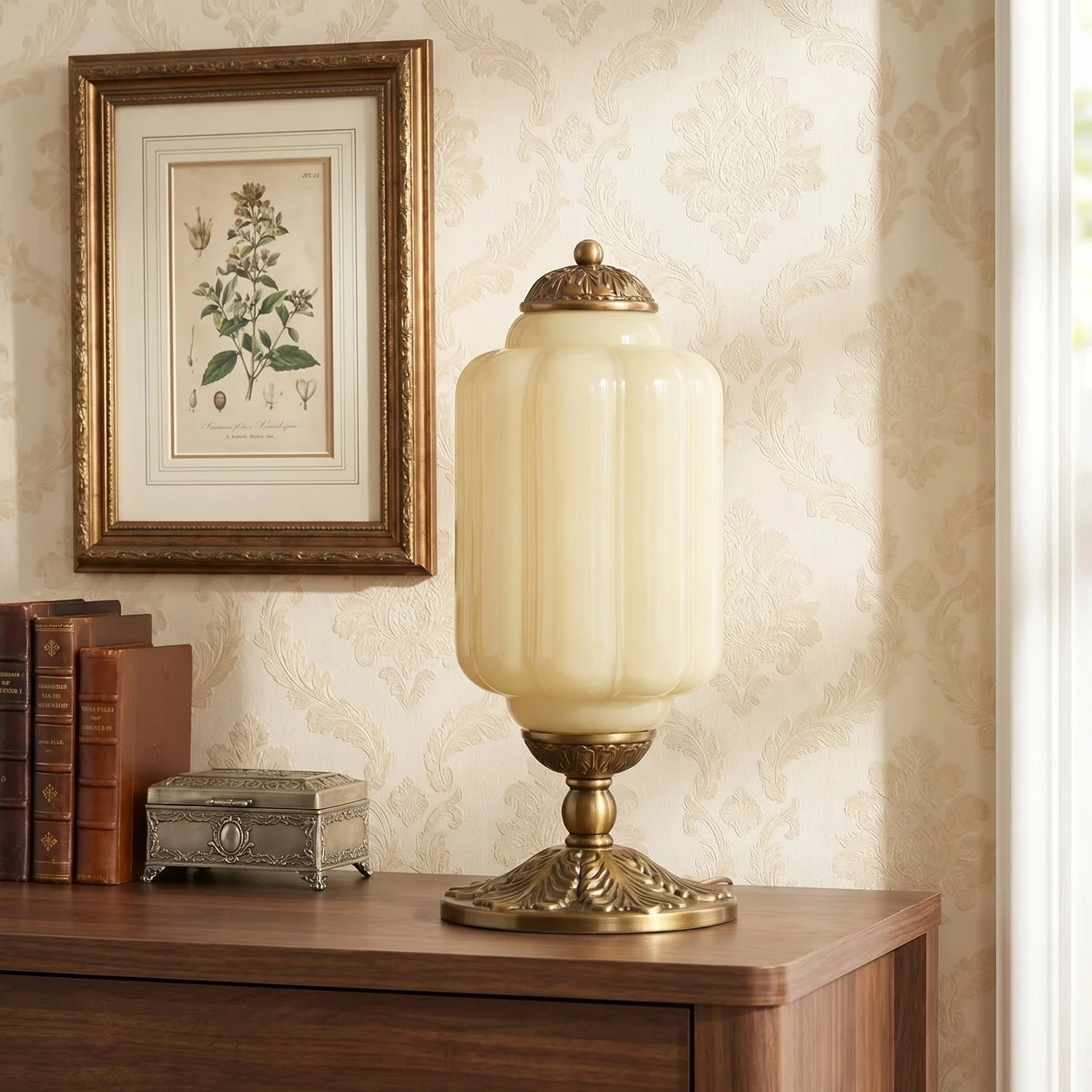Eloise French Retro Cream Glass Textured Table Lamp — Yellow/Brass
