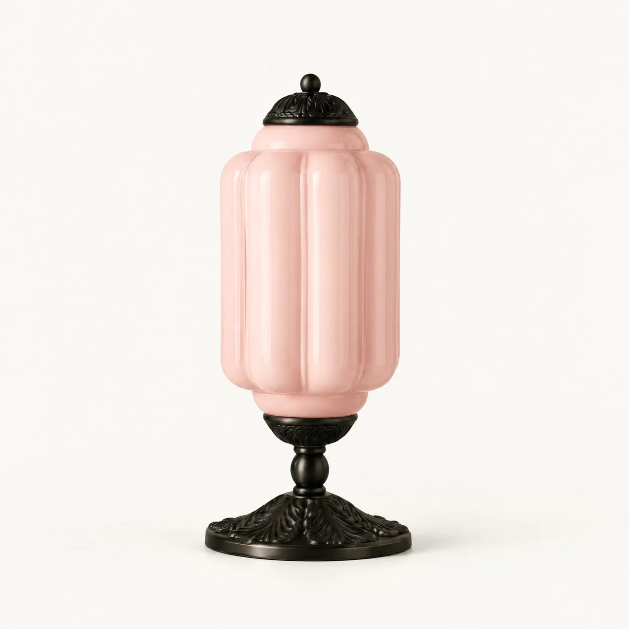 Eloise French Retro Cream Glass Textured Table Lamp — Pink/Black