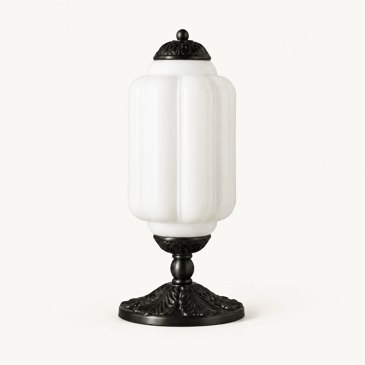 Eloise French Retro Cream Glass Textured Table Lamp — Frosted Glass/Black