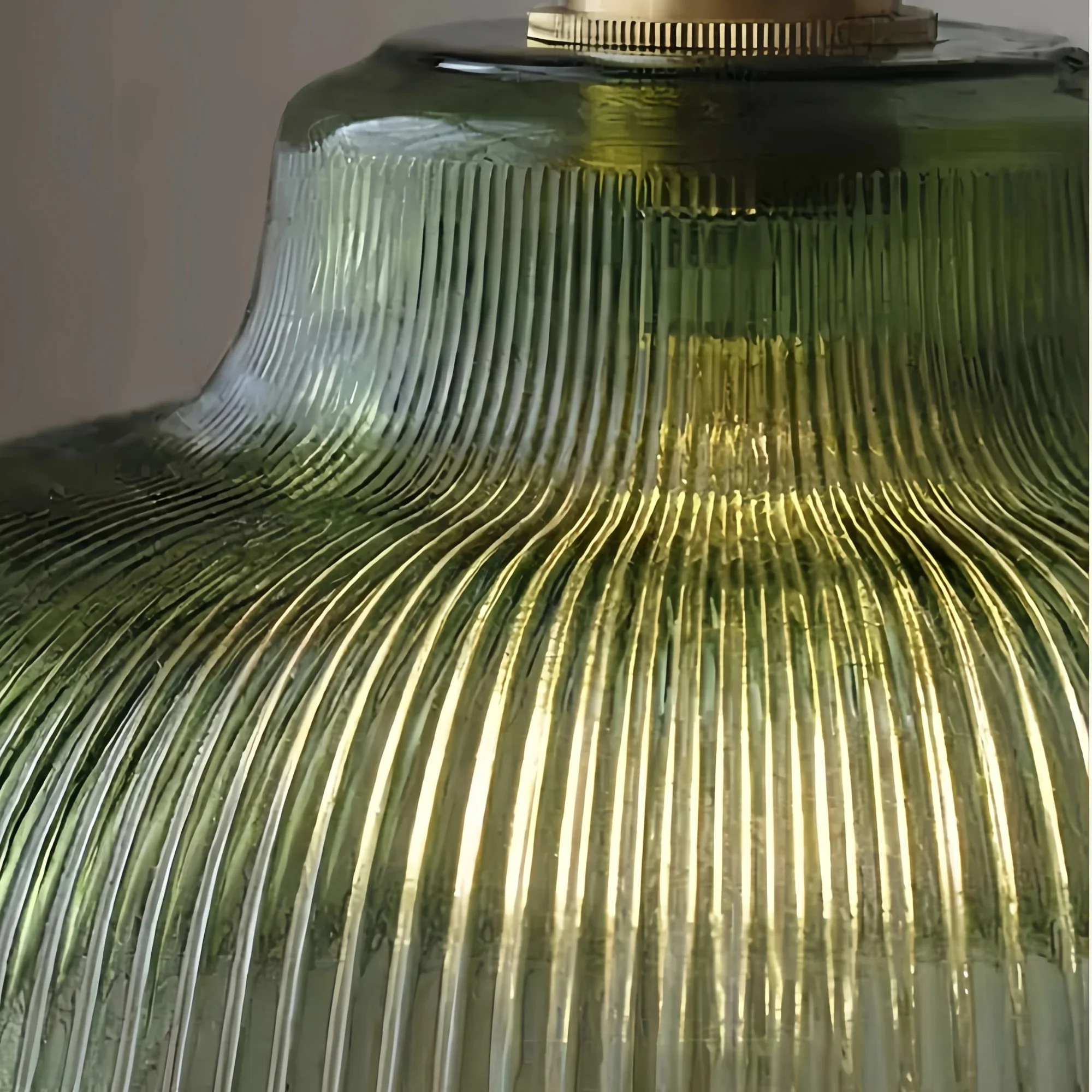 Vertical ribbing on vintage green glass shade