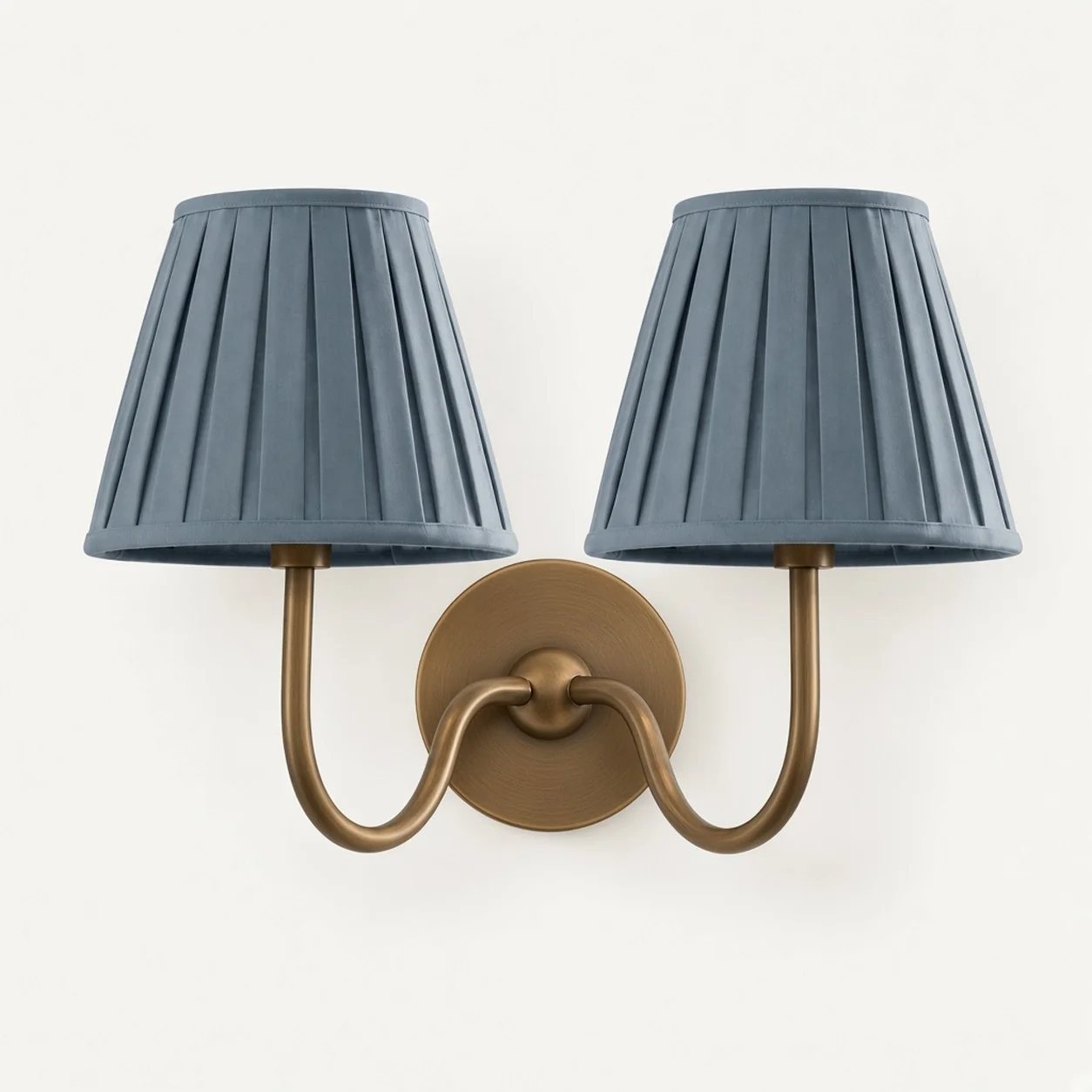 Luvora wall lamp 2 Heads · 16 in / 40 cm · Tumbled Brass · Dusty Blue Pleated
