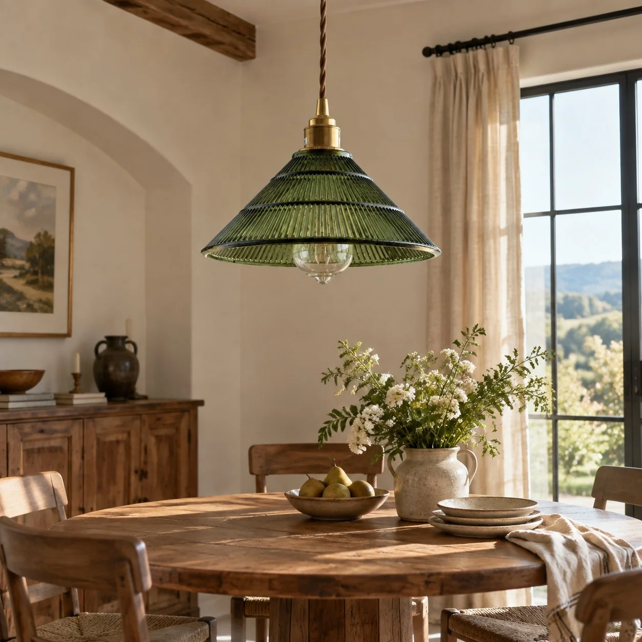 Verdoma Ribbed Glass Pendant Light — Vintage Green & Clear — image 20