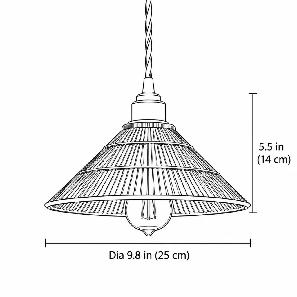 Cone Hat size drawing, diameter 9.8 inches by height 5.5 inches