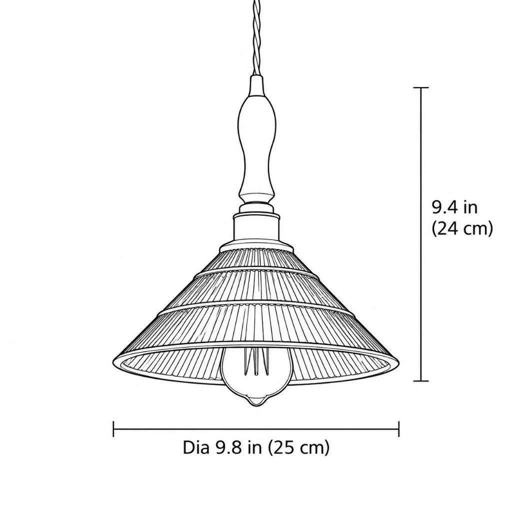 Cone Hat with walnut size drawing, diameter 9.8 inches by height 9.4 inches