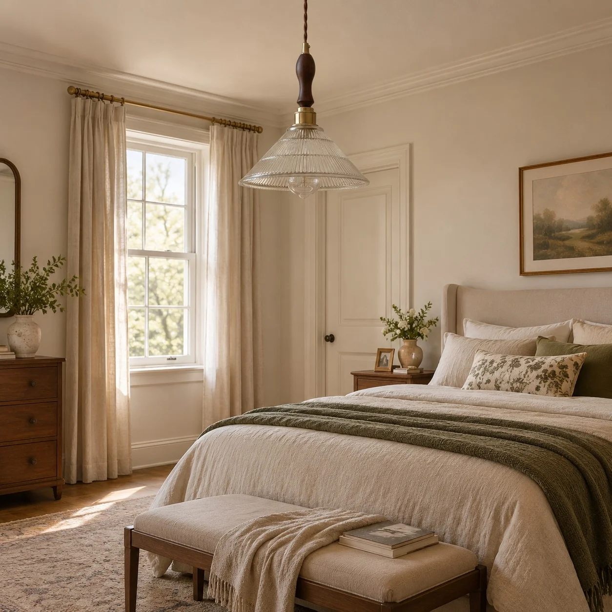 Clear cone pendant in a bedroom