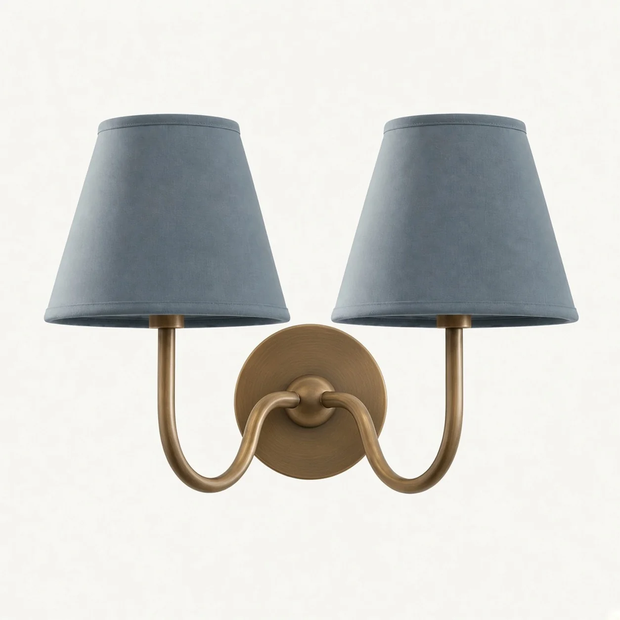 Luvora wall lamp 2 Heads · 16 in / 40 cm · Tumbled Brass · Dusty Blue Plain