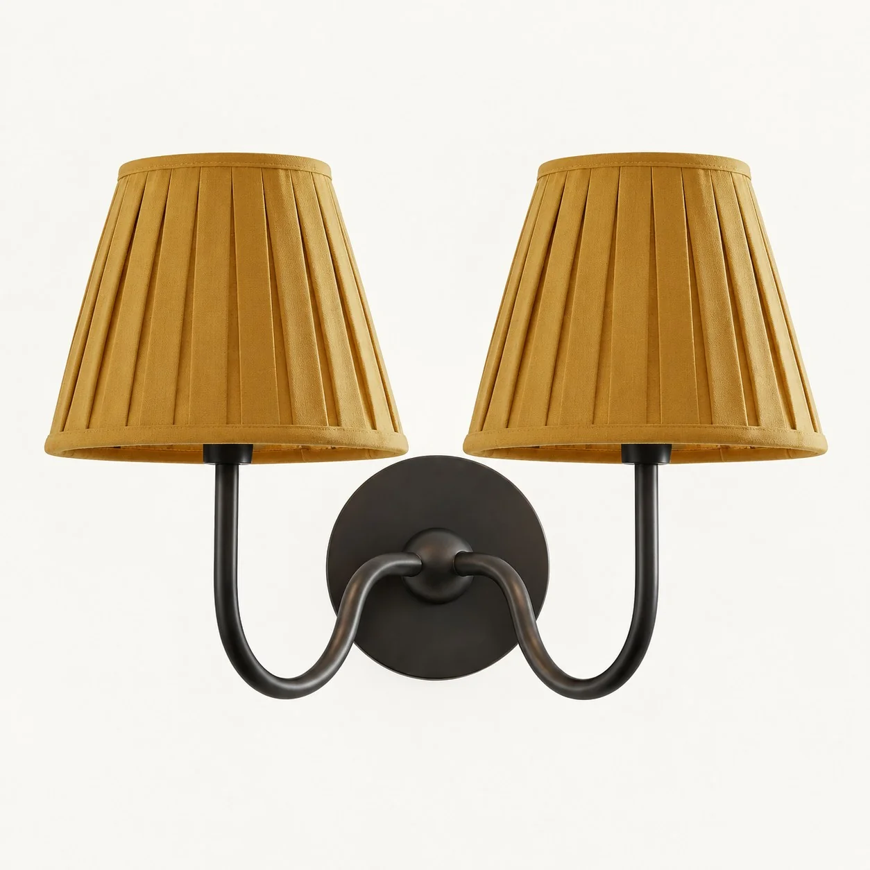 Luvora wall lamp 2 Heads · 16 in / 40 cm · Matte Black · Mustard Yellow Pleated