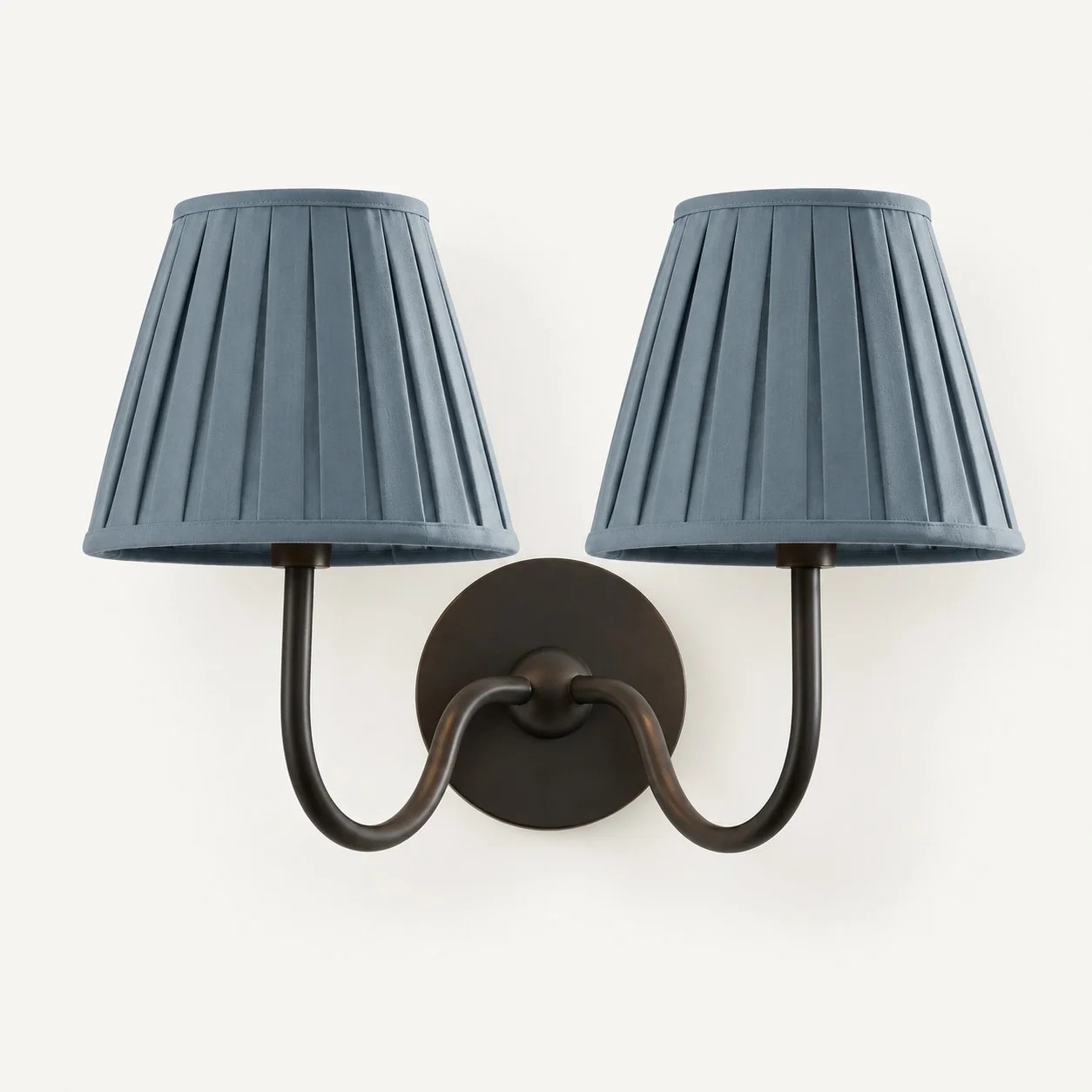 Luvora wall lamp 2 Heads · 16 in / 40 cm · Matte Black · Dusty Blue Pleated