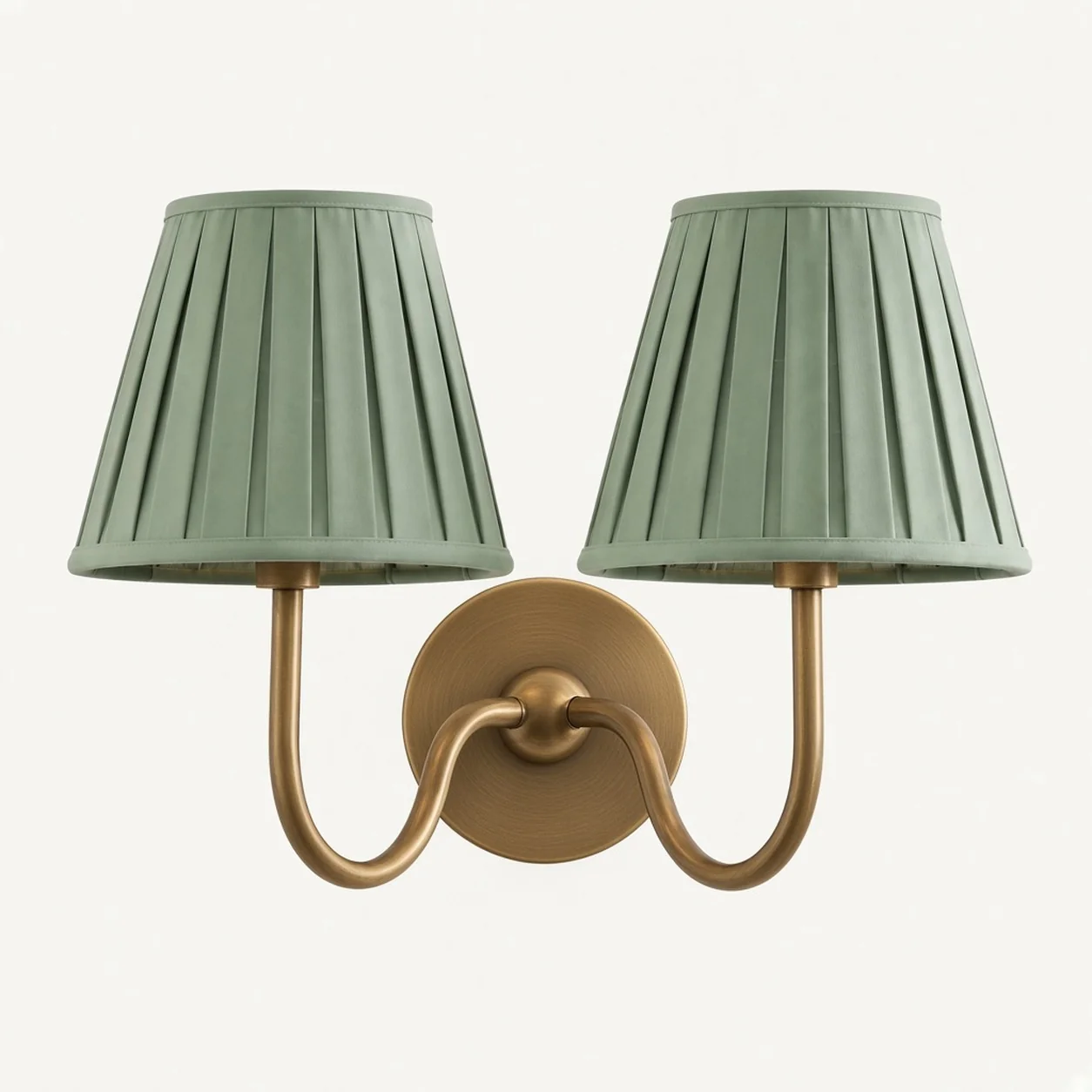 Luvora wall lamp 2 Heads · 16 in / 40 cm · Tumbled Brass · Sage Green Pleated