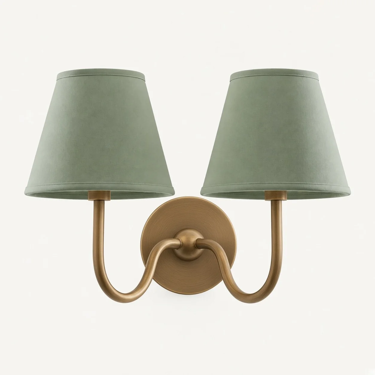 Luvora wall lamp 2 Heads · 16 in / 40 cm · Tumbled Brass · Sage Green Plain