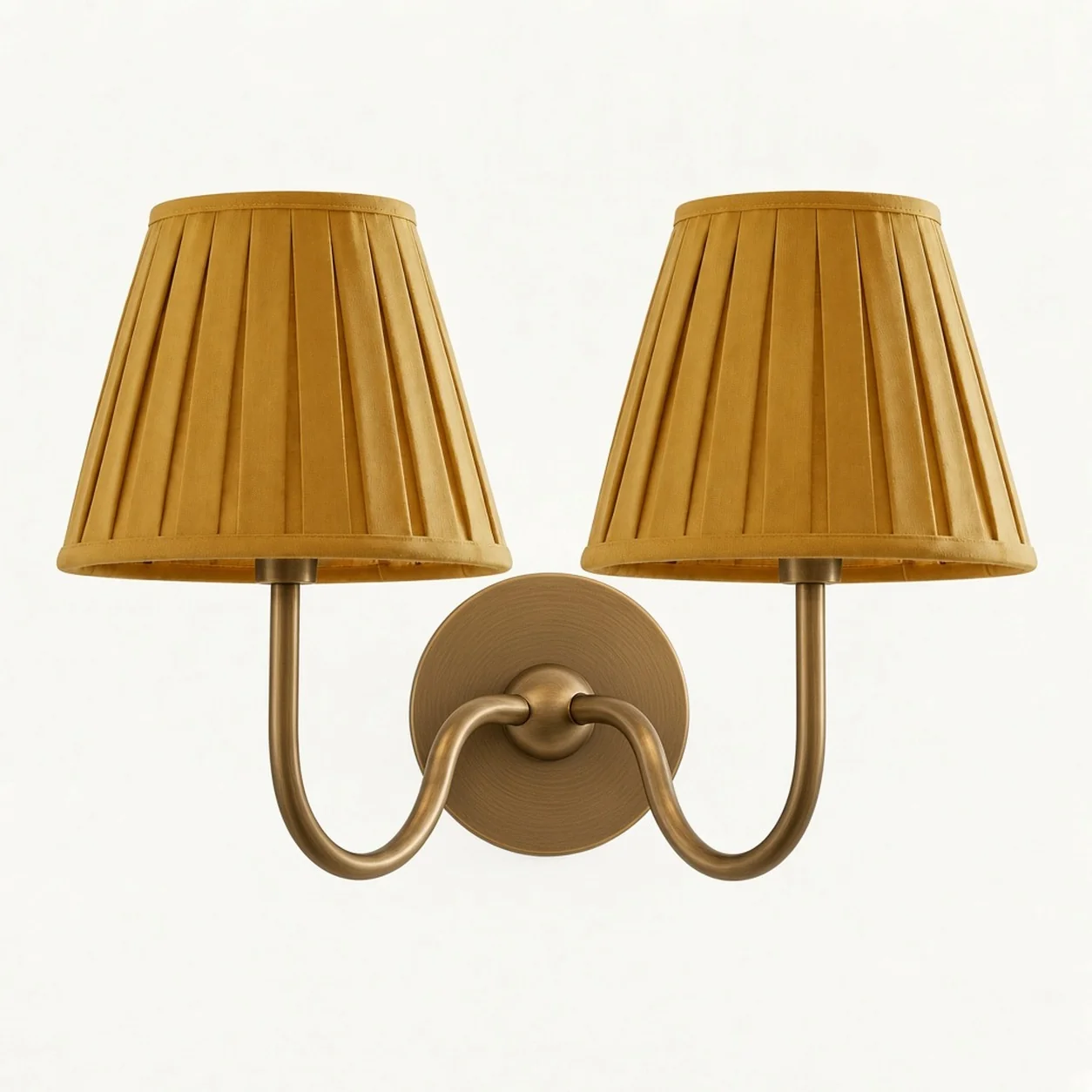 Luvora wall lamp 2 Heads · 16 in / 40 cm · Tumbled Brass · Mustard Yellow Pleated