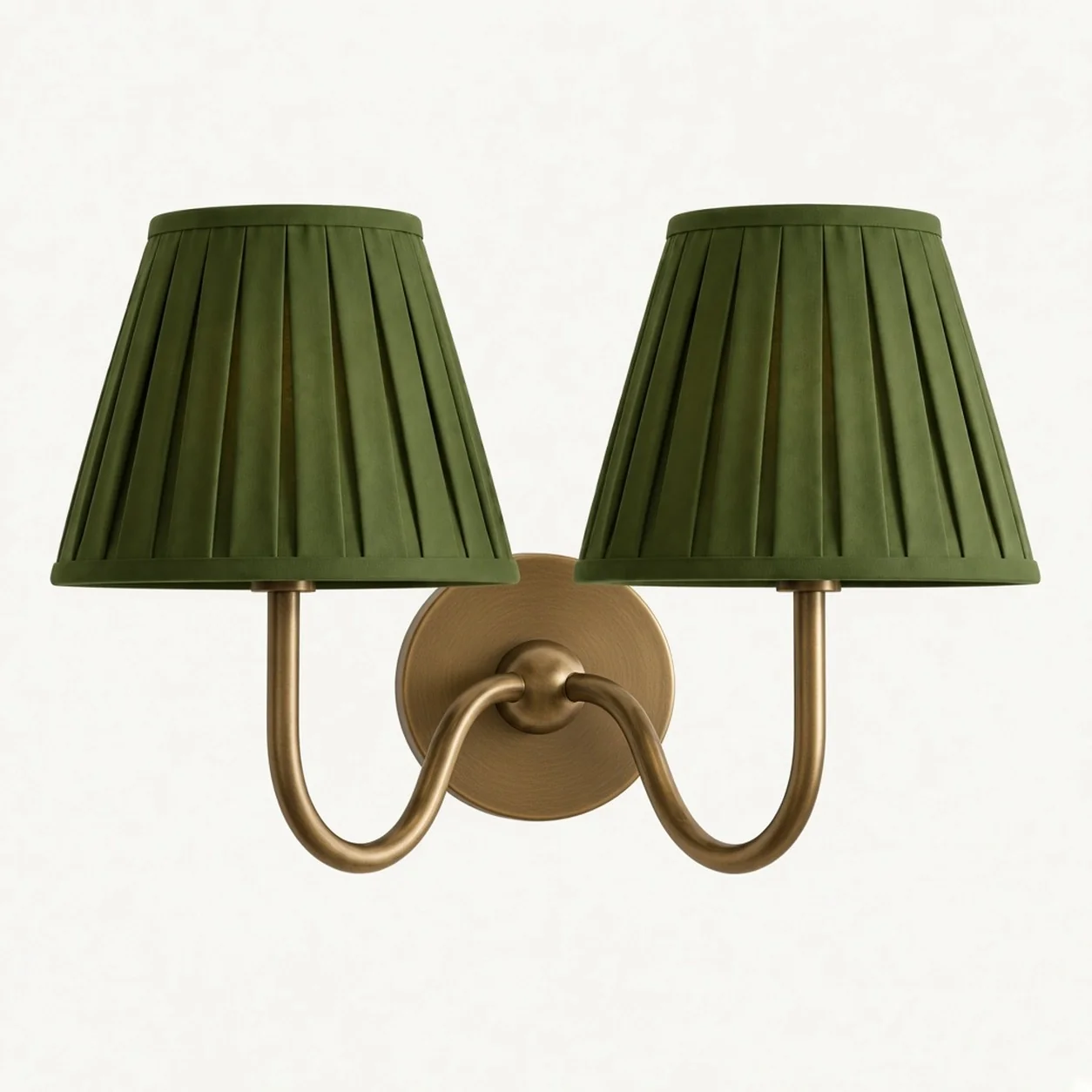 Luvora wall lamp 2 Heads · 16 in / 40 cm · Tumbled Brass · Green Pleated
