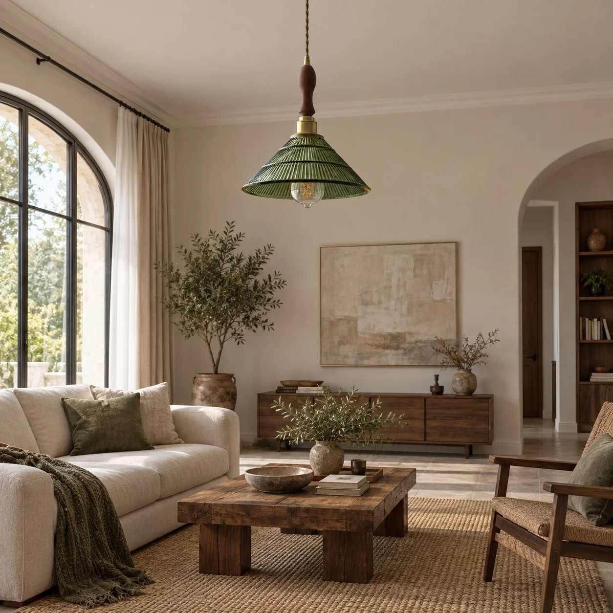 Green pendant in a living room