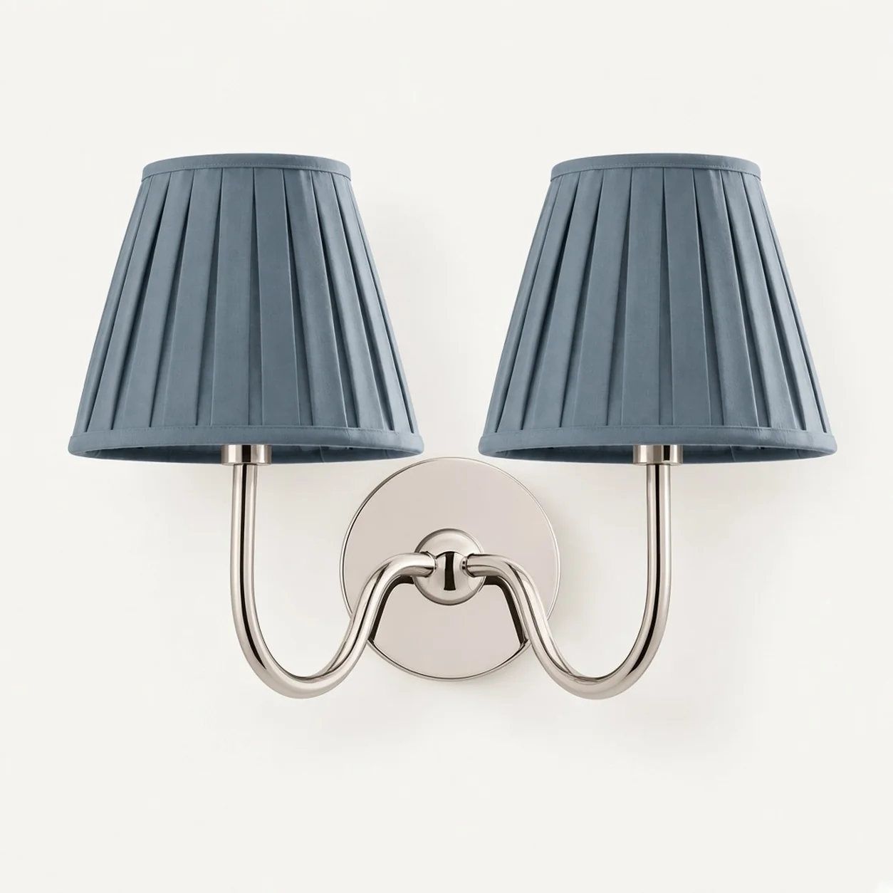Luvora wall lamp 2 Heads · 16 in / 40 cm · Chrome · Dusty Blue Pleated