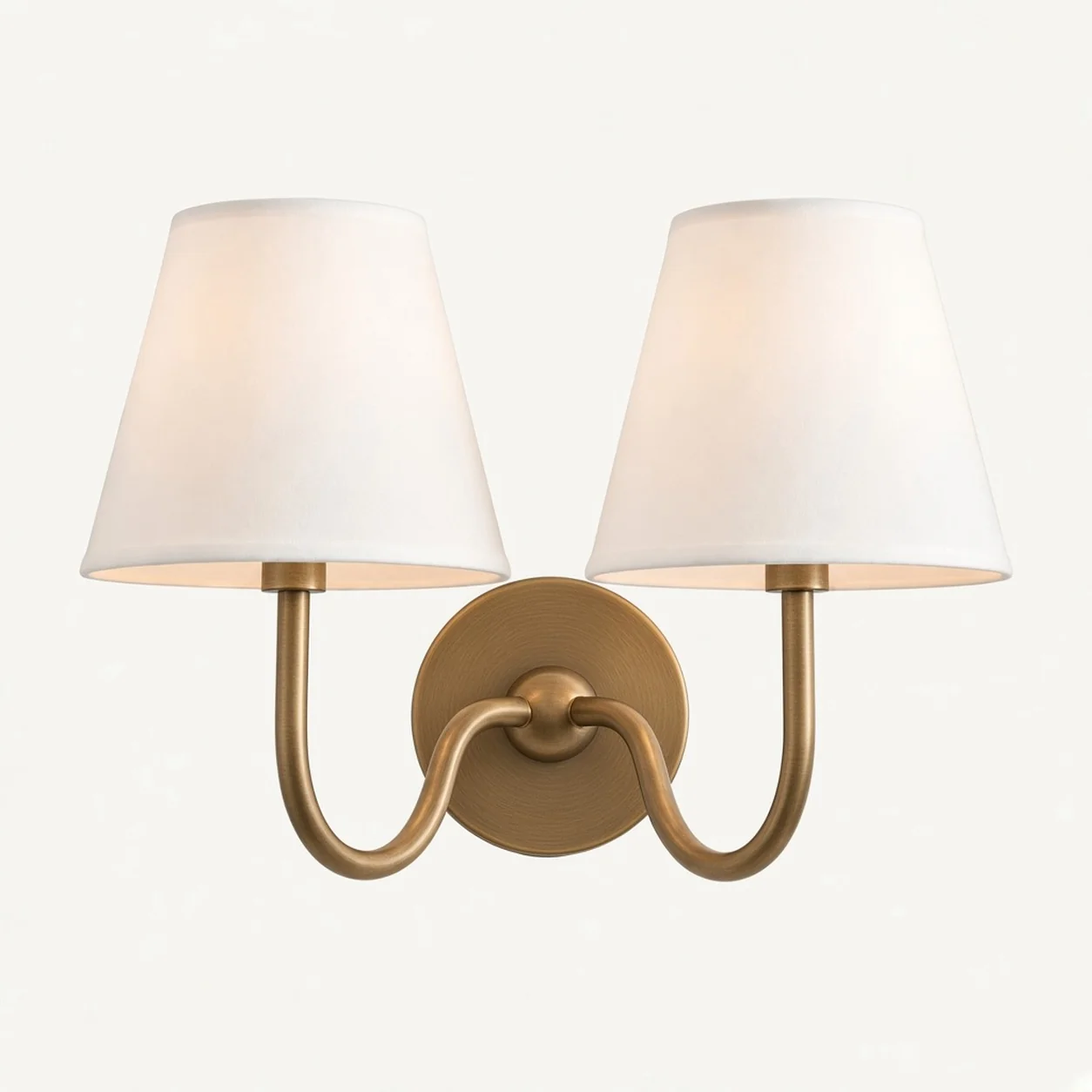 Luvora wall lamp 2 Heads · 16 in / 40 cm · Tumbled Brass · White Plain