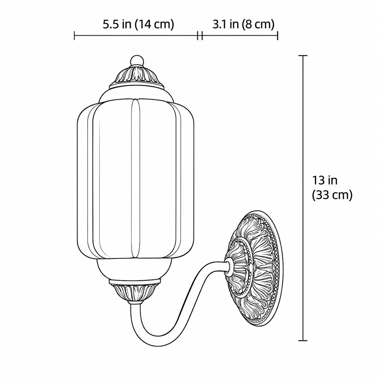 Eloise wall sconce line drawing with dimensions