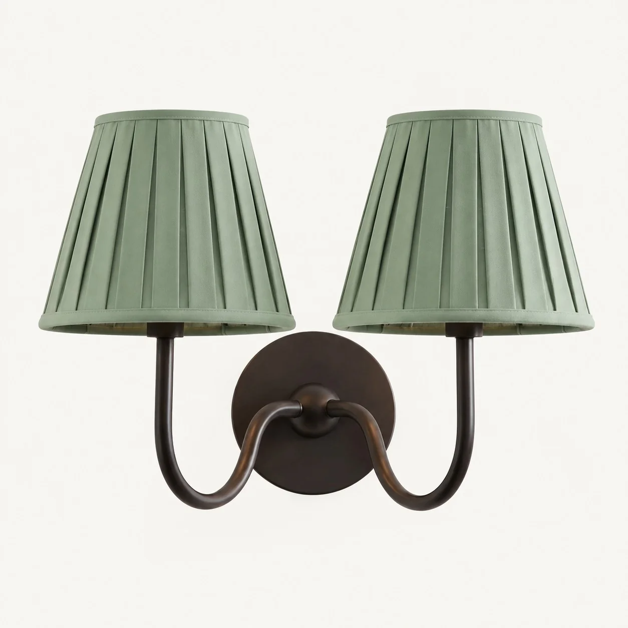 Luvora wall lamp 2 Heads · 16 in / 40 cm · Matte Black · Sage Green Pleated