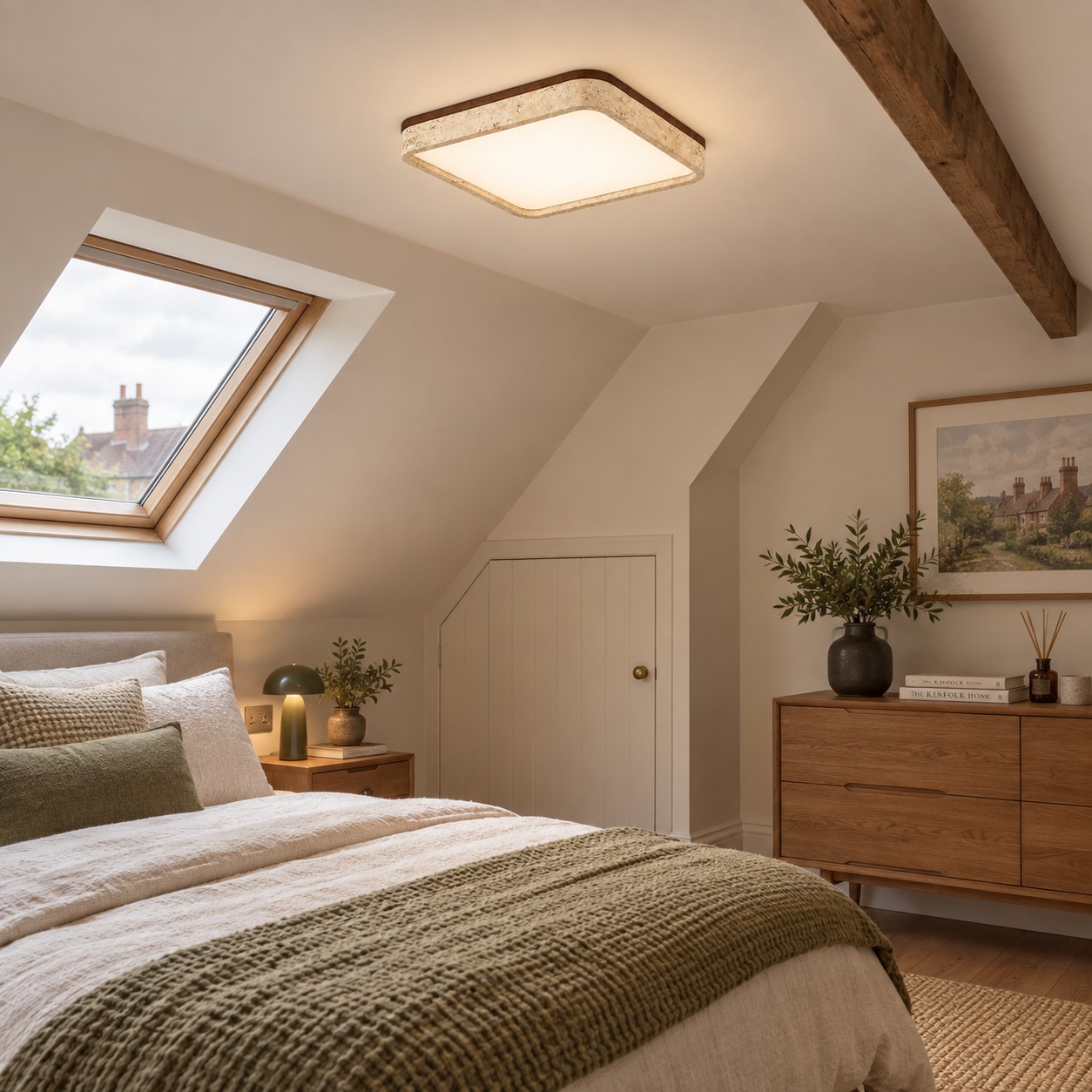 Travertine ceiling light scene: Bedroom loft