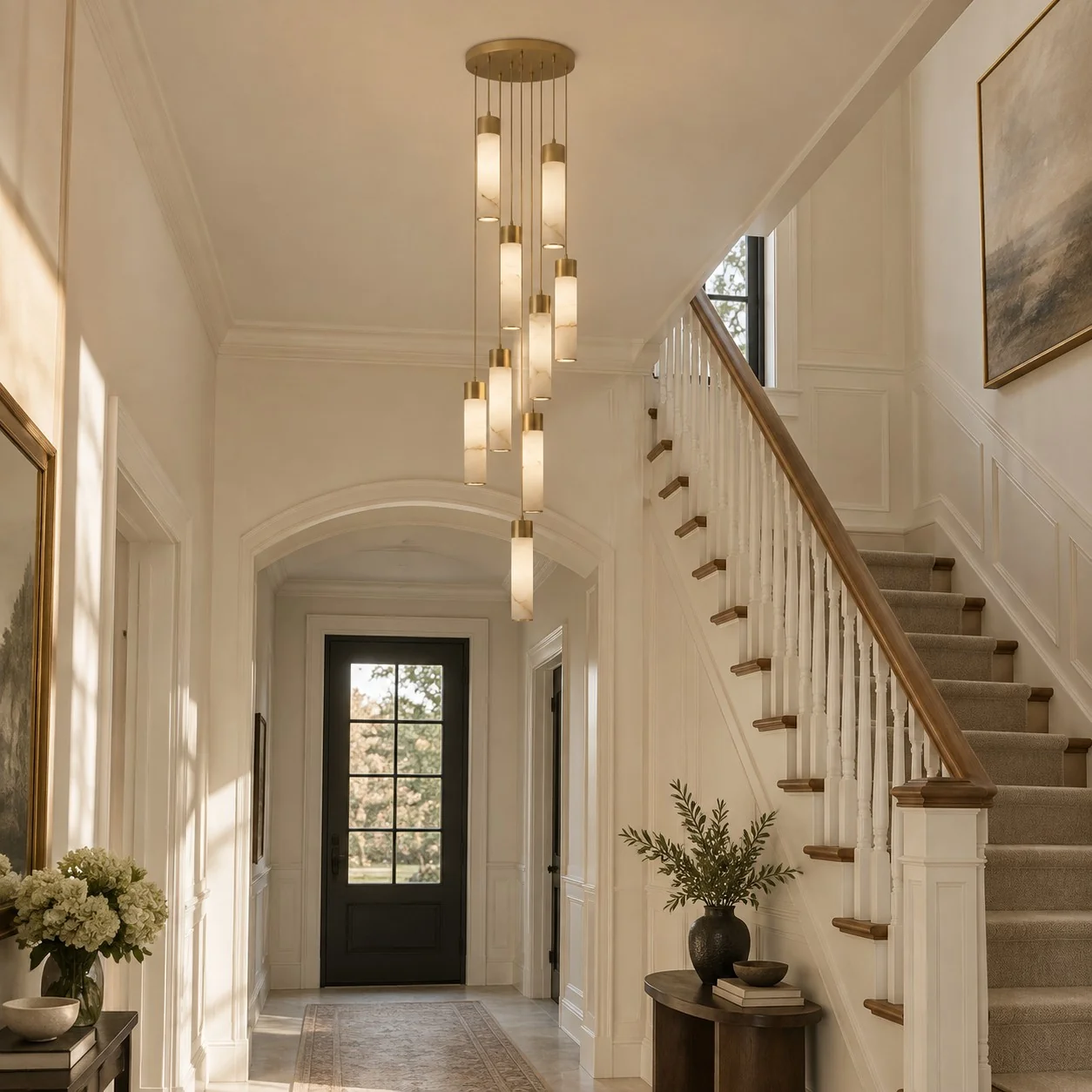 Sela Straight Alabaster Brass Pendant Light — image 18