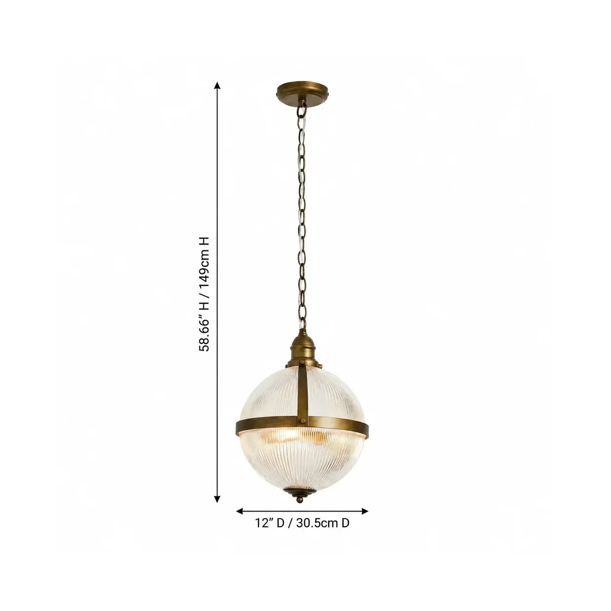 Rivora size diagram: Dia 30.5 cm / 12″, overall H 149 cm / 58.66″