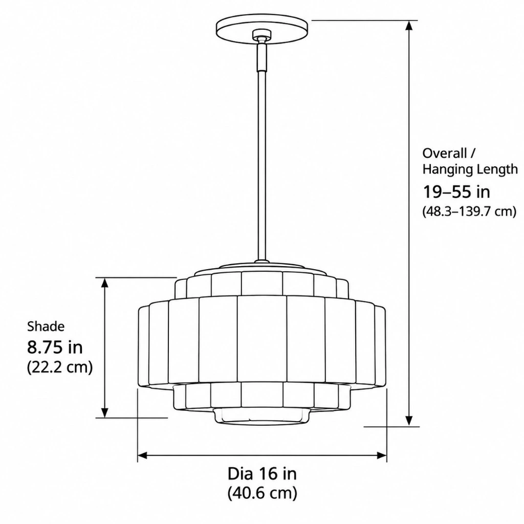 Cascira Small size diagram · Dia 16 in · H 19–55 in
