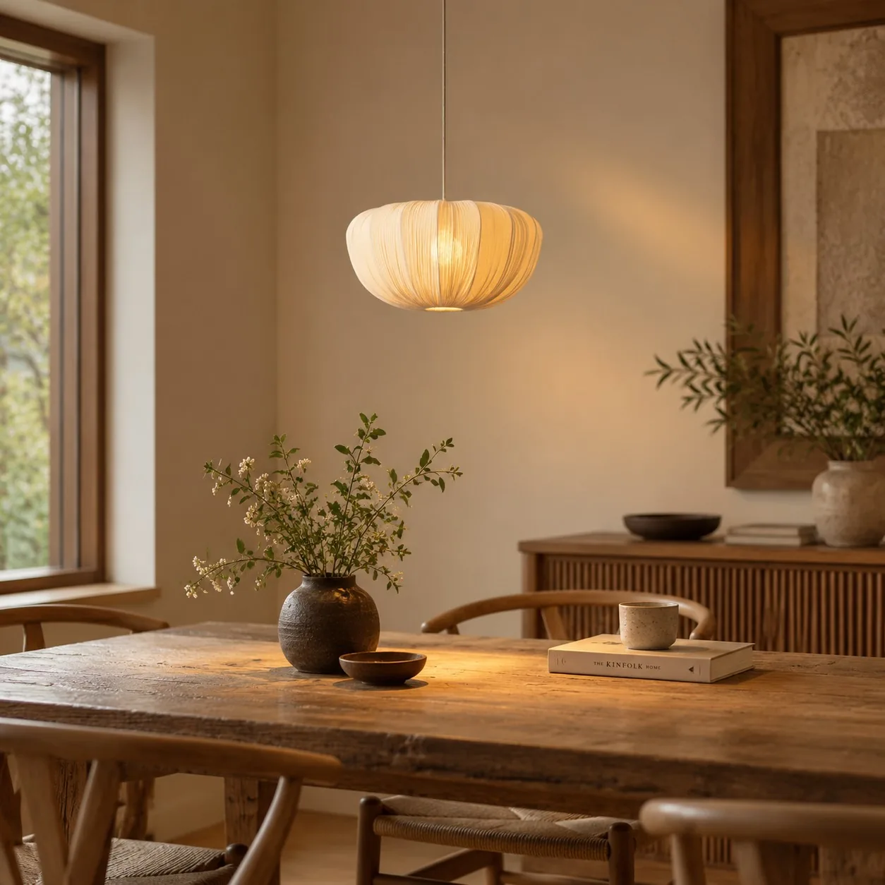 Linara Soft Linen Curved Frame Pendant Light — image 8